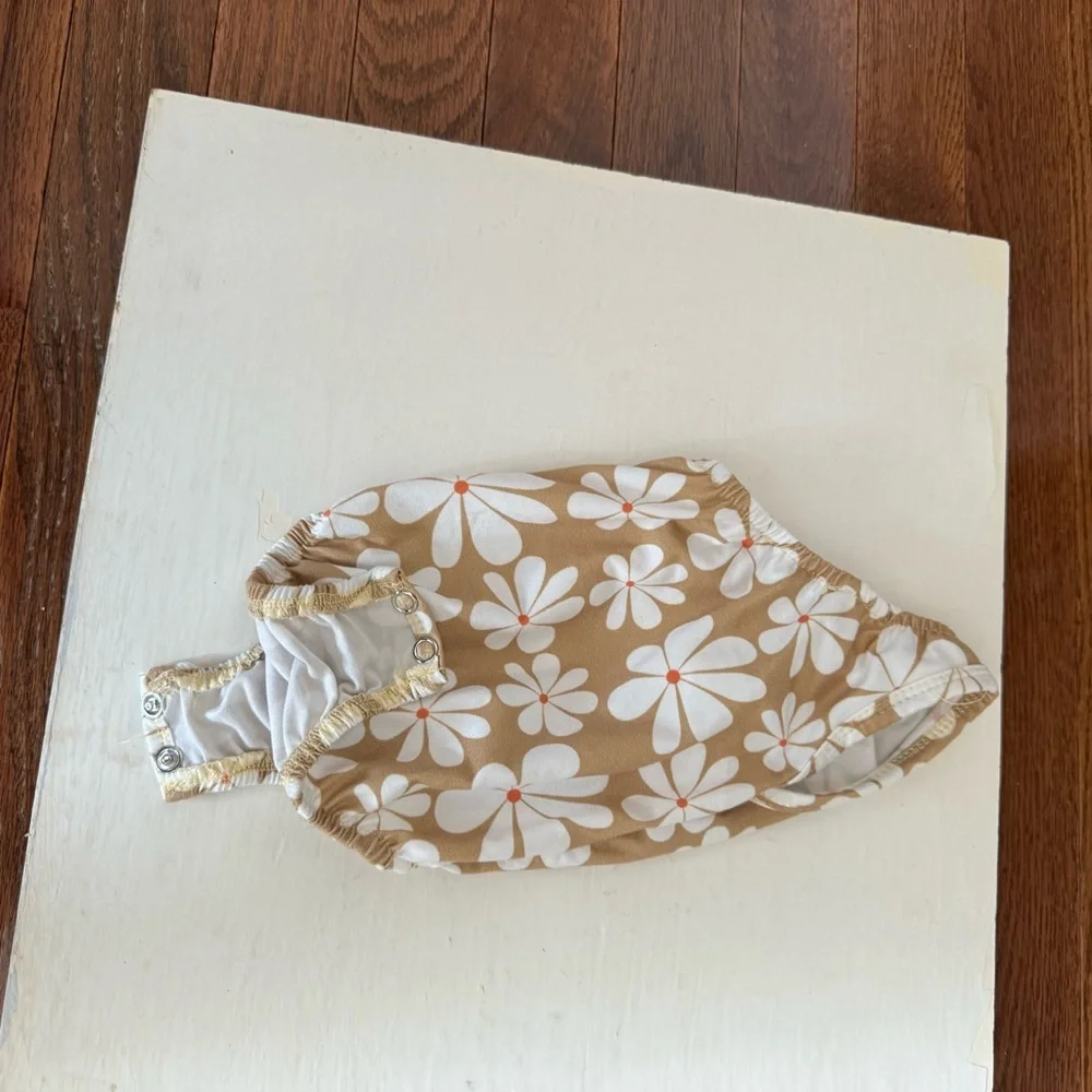 Tan and White Floral Diaper Cover with Tropical Design